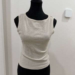 Beige Embellished Knit Tank Top